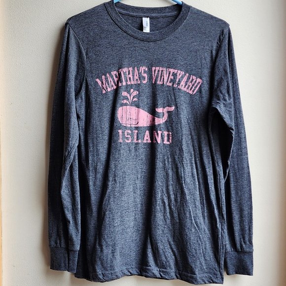 Teemax Gray/Pink Martha's Vineyard Island Whale Long-Sleeve T-Shirt Size Small - Picture 8 of 16